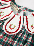 Baby Girl Christmas Plaid Wreath Embroidery Bubble Romper - 3