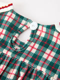 Baby Girl Christmas Plaid Wreath Embroidery Bubble Romper - 4