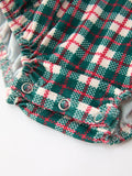 Baby Girl Christmas Plaid Wreath Embroidery Bubble Romper - 5