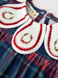 Navy Red Christmas Plaid Wreath Baby Girl Bubble Romper - 3