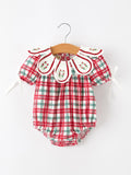 Red Christmas Plaid Wreath Baby Girl Bubble Romper - 1