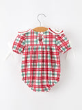 Red Christmas Plaid Wreath Baby Girl Bubble Romper - 2