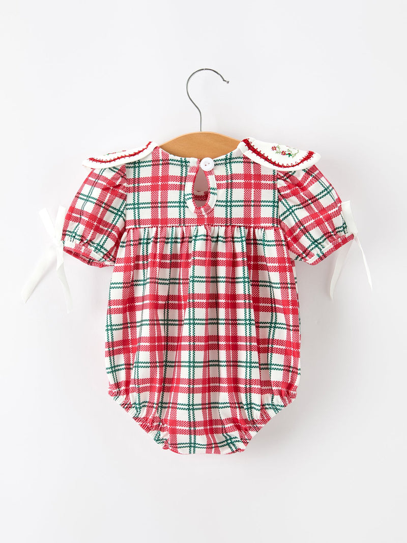 Red Christmas Plaid Wreath Baby Girl Bubble Romper - 2