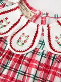 Red Christmas Plaid Wreath Baby Girl Bubble Romper - 3