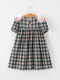 Baby Girl Christmas Plaid Embroidered Dress Wreath Collar - 2