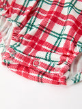 Red Christmas Plaid Wreath Baby Girl Bubble Romper - 4