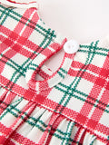 Red Christmas Plaid Wreath Baby Girl Bubble Romper - 5