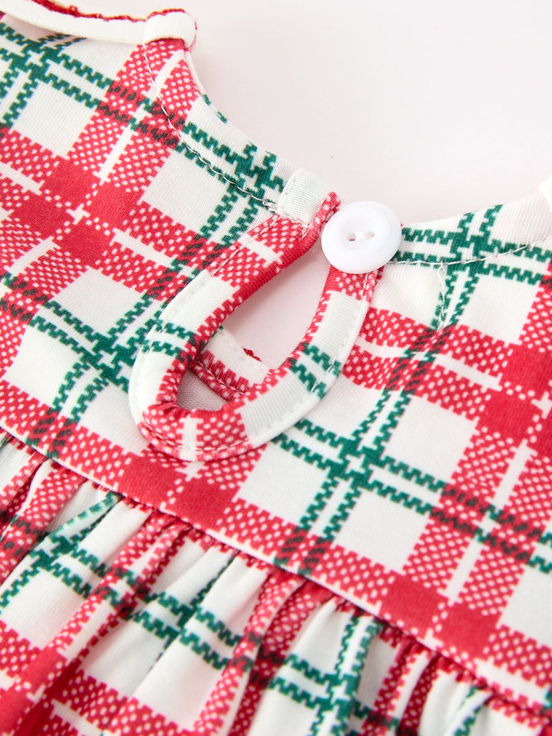Red Christmas Plaid Wreath Baby Girl Bubble Romper - 5