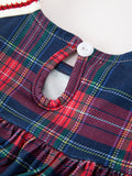 Navy Red Christmas Plaid Wreath Embroidered Girl Dress - 4