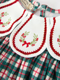 Baby Girl Christmas Plaid Embroidered Dress Wreath Collar - 3