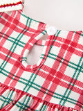 Red Christmas Plaid Wreath Embroidered Girl Dress - 4