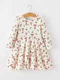 Girls Christmas Bow & Berry Print Twirl Dress - 1