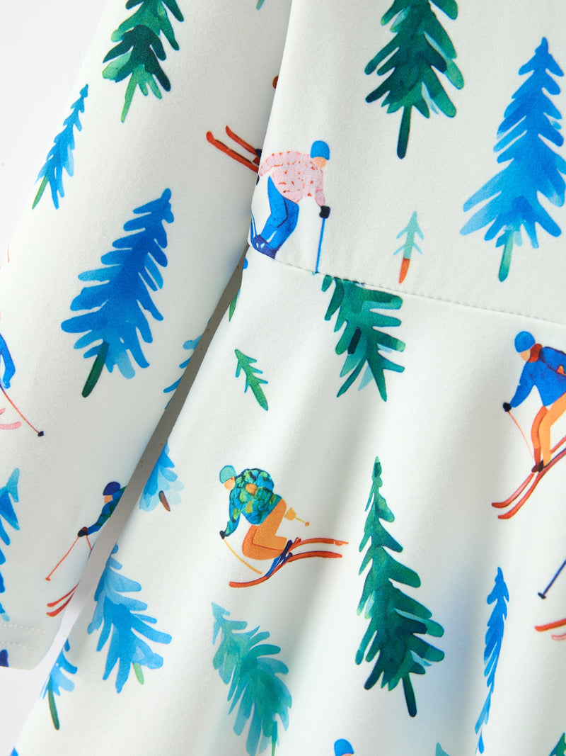 Christmas Girls Winter Ski & Pine Tree Print Twirl Dress - 4