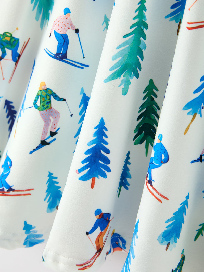 Christmas Girls Winter Ski & Pine Tree Print Twirl Dress - 5