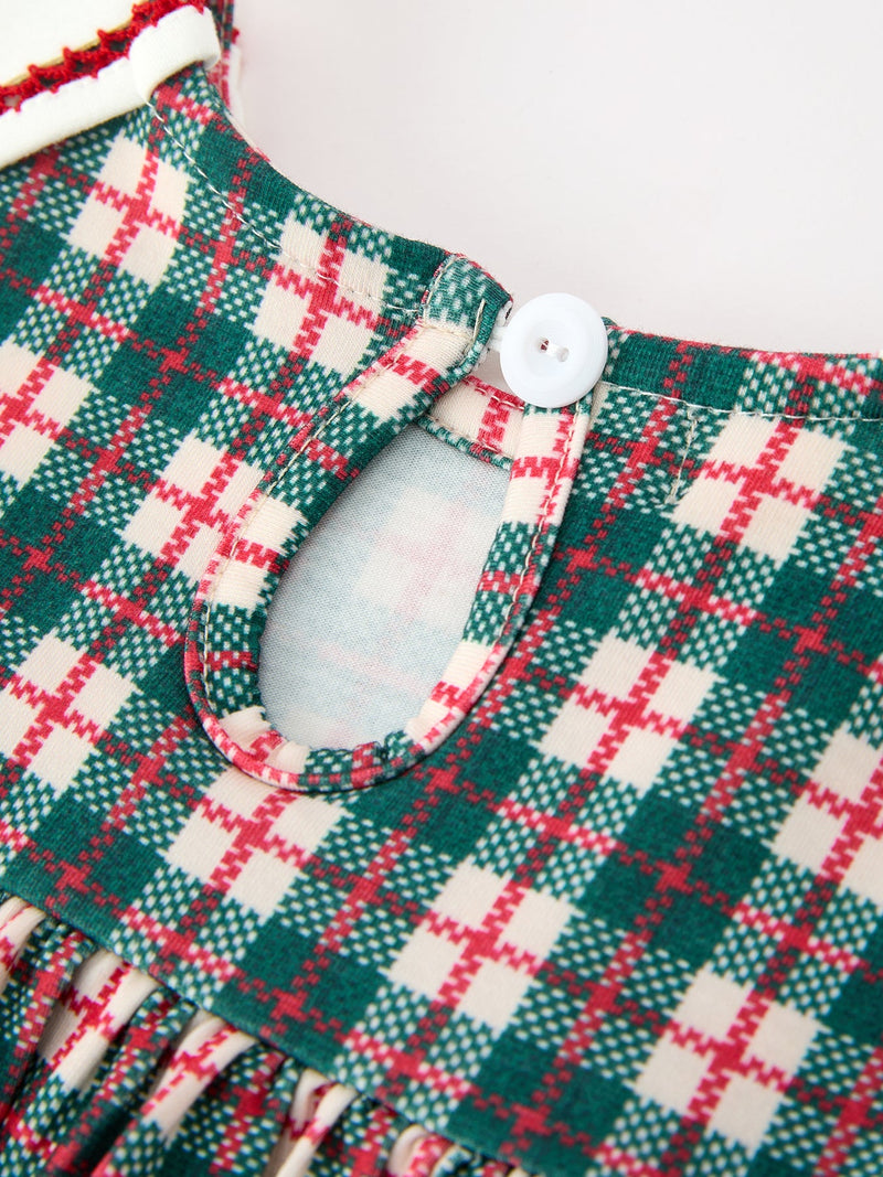 Baby Girl Christmas Plaid Embroidered Dress Wreath Collar - 4