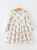 Girls Reindeer Christmas Twirl Long Sleeve Dress - 1