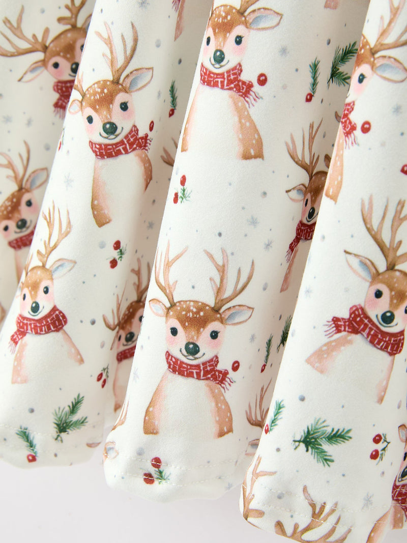 Girls Reindeer Christmas Twirl Long Sleeve Dress - 5