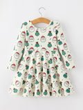 Girls Santa & Christmas Tree Print Twirl Dress - 2