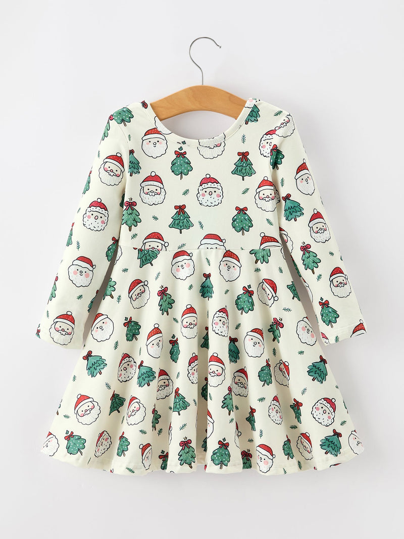 Girls Santa & Christmas Tree Print Twirl Dress - 2