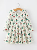 Girls Santa & Christmas Tree Print Twirl Dress - 1