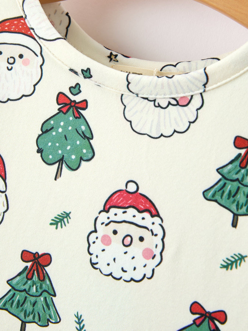 Girls Santa & Christmas Tree Print Twirl Dress - 3