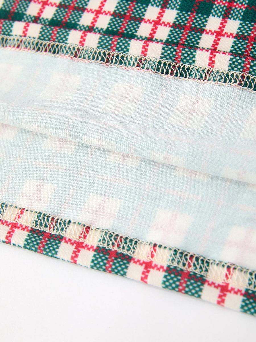 Baby Girl Christmas Plaid Embroidered Dress Wreath Collar