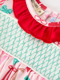 Baby Girl Christmas Smocked Bubble Romper Bow Print - 3