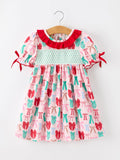 Girl Christmas Smocked Dress Red Green Bow Holiday Party Dress - 1