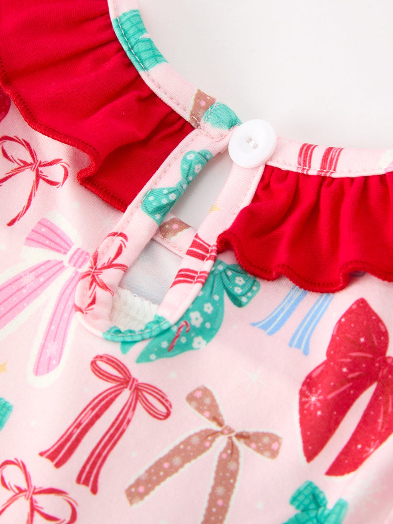Girl Christmas Smocked Dress Red Green Bow Holiday Party Dress - 5