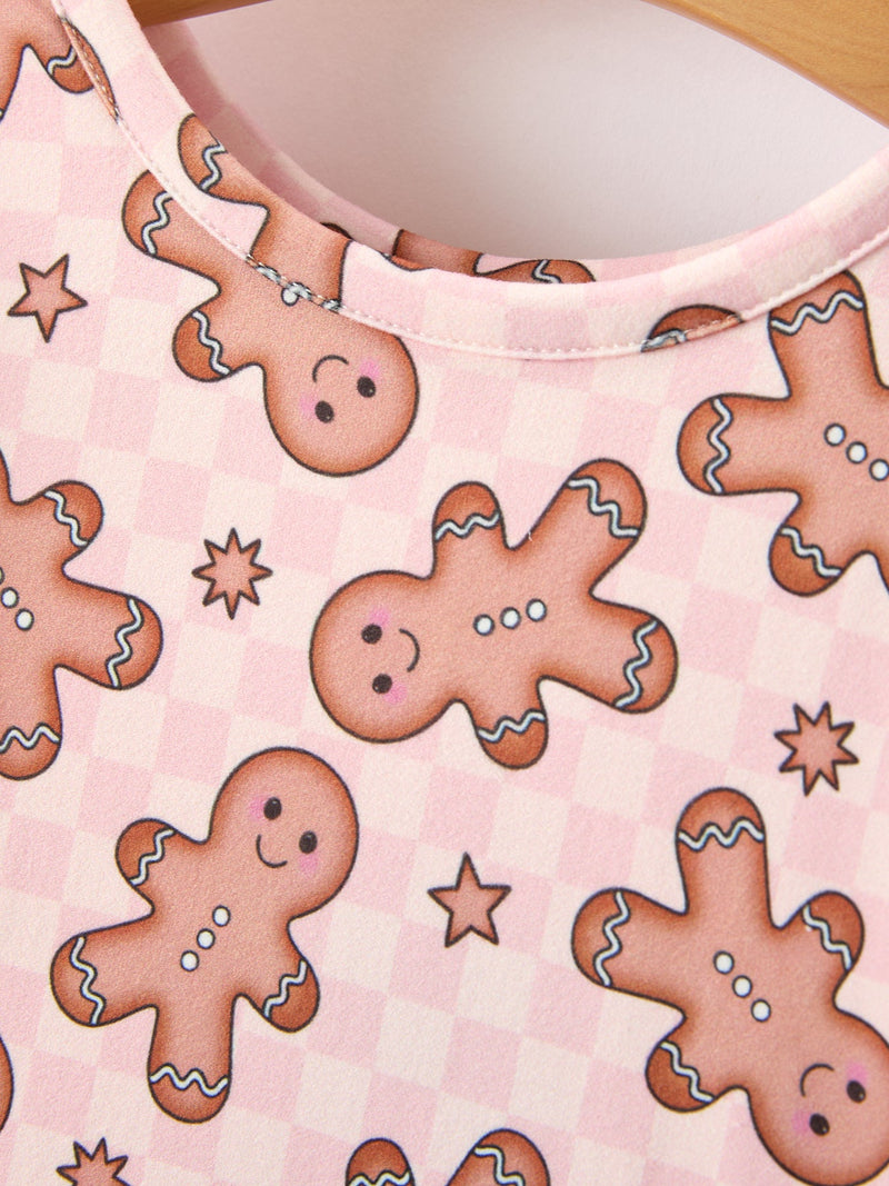 Christmas Girls Gingerbread Print Twirl Long Sleeve Dress - 3