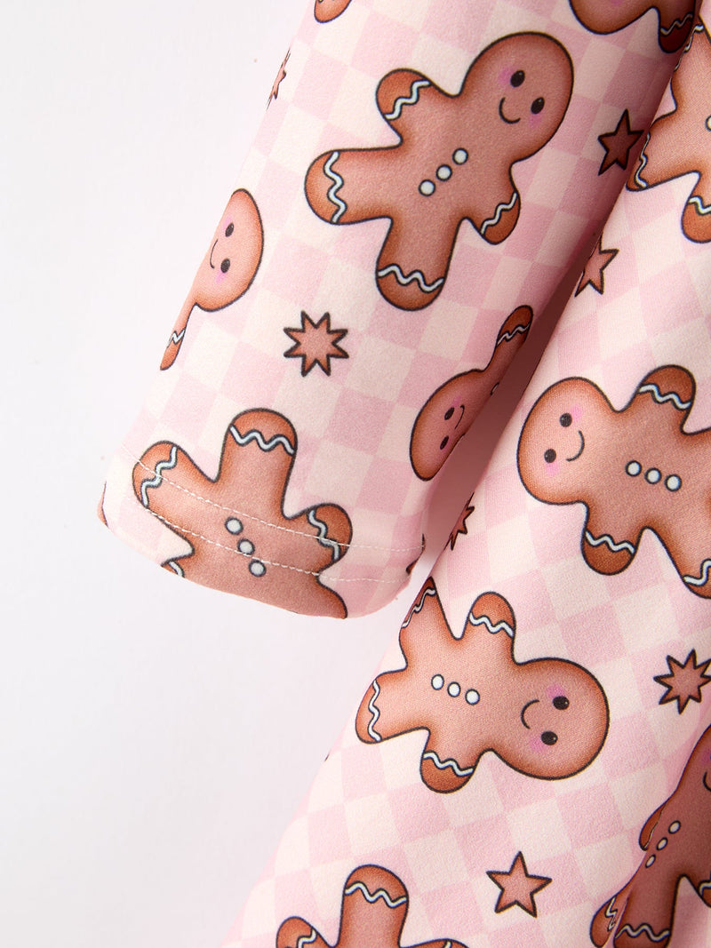 Christmas Girls Gingerbread Print Twirl Long Sleeve Dress - 4