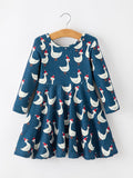 Christmas Girls Goose Twirl Dress Navy Long Sleeve Dress - 1