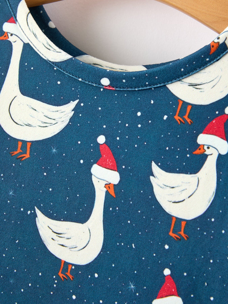 Christmas Girls Goose Twirl Dress Navy Long Sleeve Dress - 3