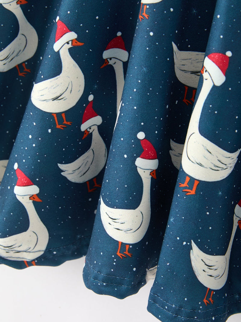 Christmas Girls Goose Twirl Dress Navy Long Sleeve Dress - 5