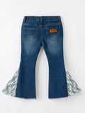 Girls Denim Bell Bottom Pants Lace Flare Jeans - 2