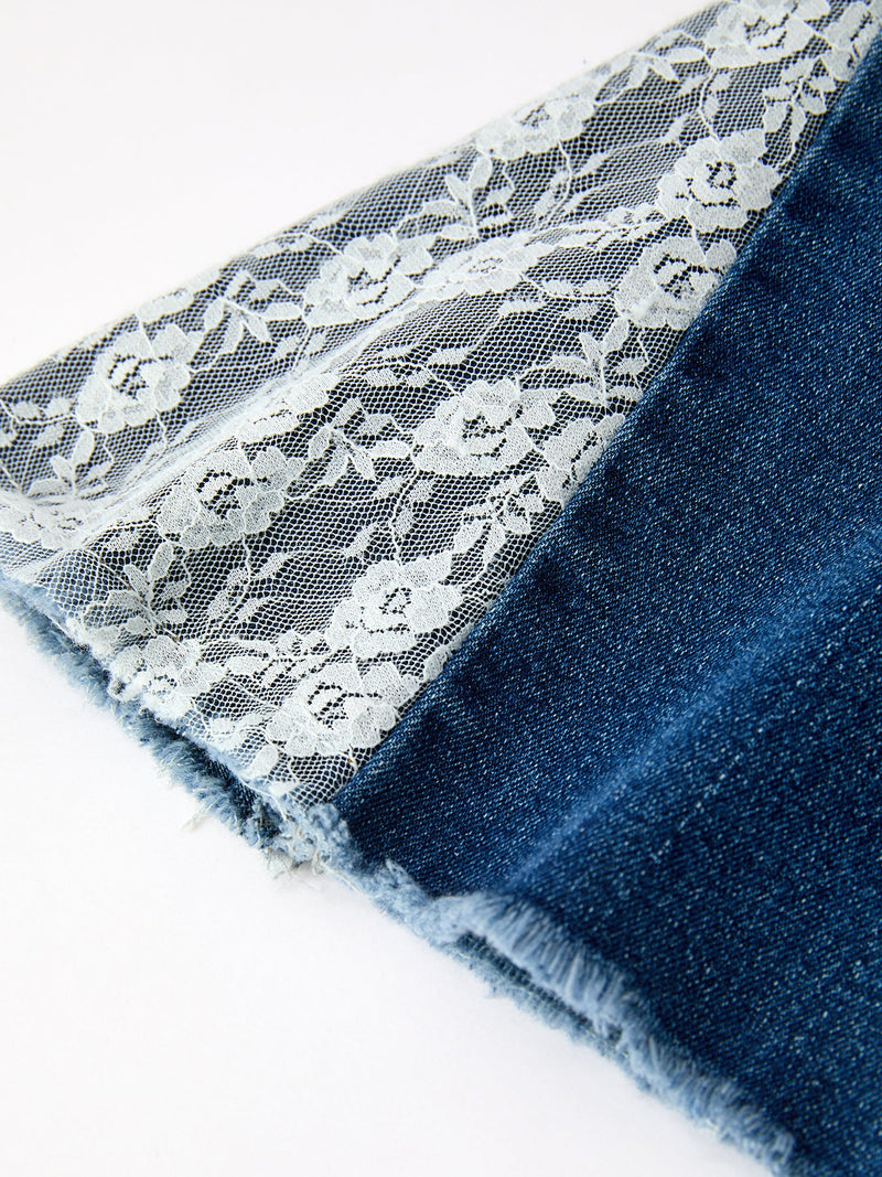 Girls Denim Bell Bottom Pants Lace Flare Jeans - 4