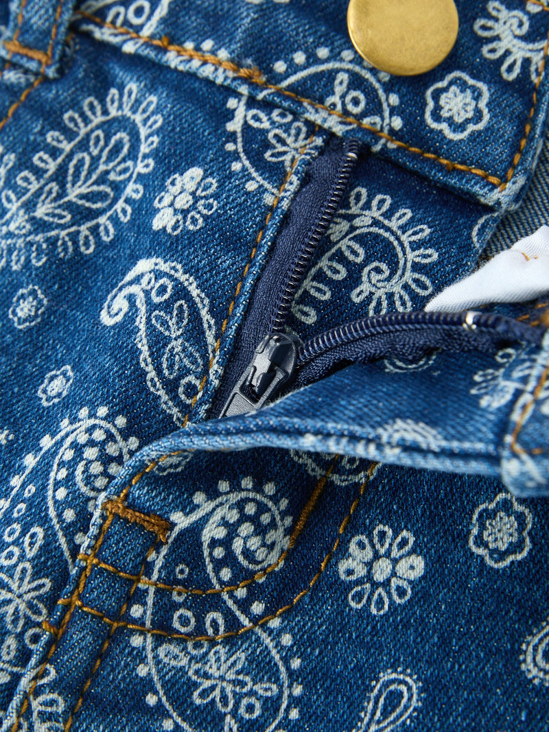 Girls Denim Bell Bottom Pants Decorative Print Flare Jeans - 3
