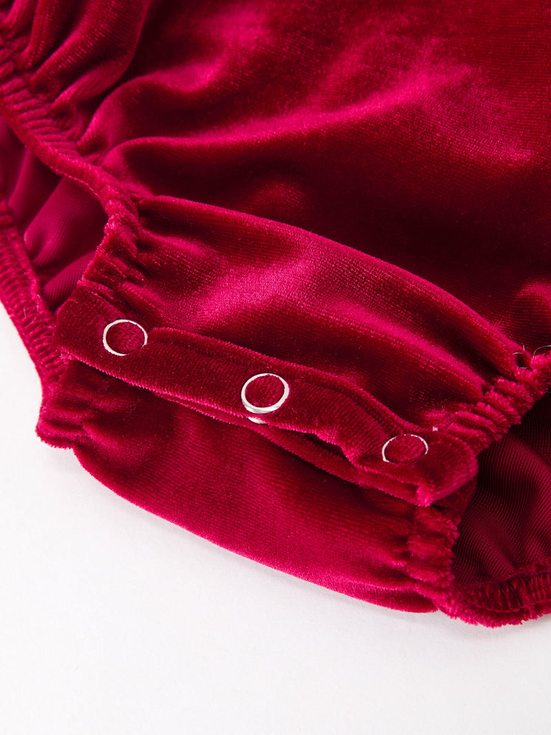 Christmas Velvet Smocked Baby Bubble Romper with Pearl Detail - 3
