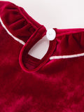 Christmas Velvet Smocked Baby Bubble Romper with Pearl Detail - 4