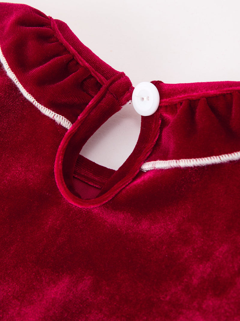 Christmas Velvet Smocked Baby Bubble Romper with Pearl Detail - 4