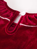 Christmas Velvet Smocked Girls Dress with Pearl Detail - 4