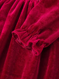 Christmas Velvet Smocked Girls Dress with Pearl Detail - 5
