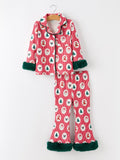 Mommy and Me Christmas Santa Print Pajama Set with Fur Trim - 3