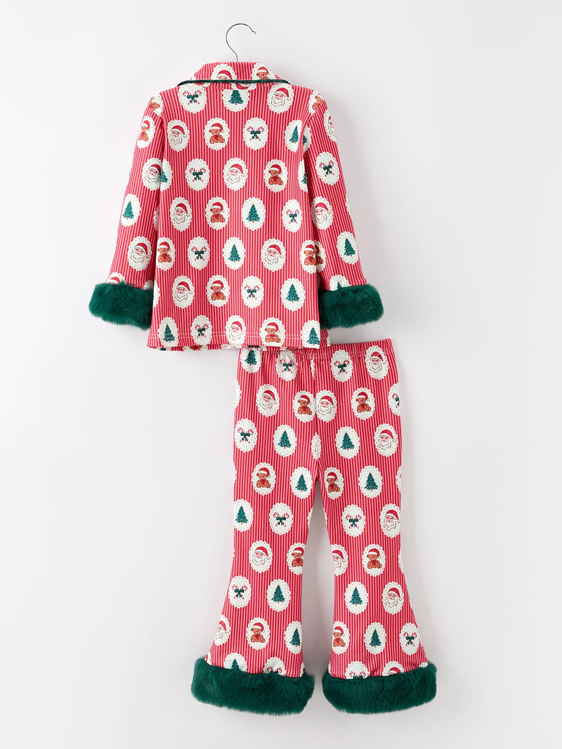 Mommy and Me Christmas Santa Print Pajama Set with Fur Trim - 4