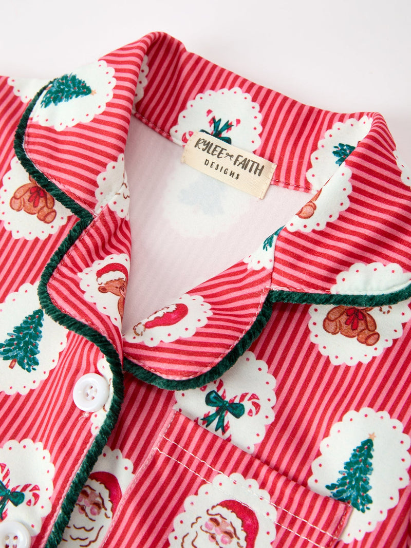 Mommy and Me Christmas Santa Print Pajama Set with Fur Trim - 5