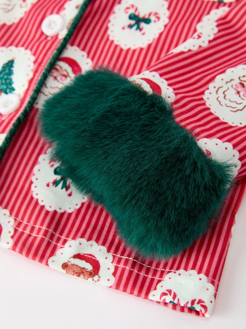 Mommy and Me Christmas Santa Print Pajama Set with Fur Trim - 6
