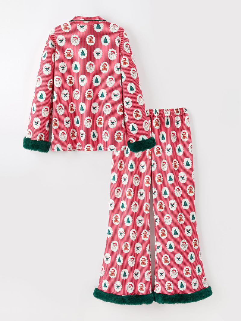 Mommy and Me Christmas Santa Print Pajama Set with Fur Trim - 9