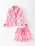 Halloween Pumpkin Ghost Print Girls Pajama Set Long Sleeve Top and Shorts - 1