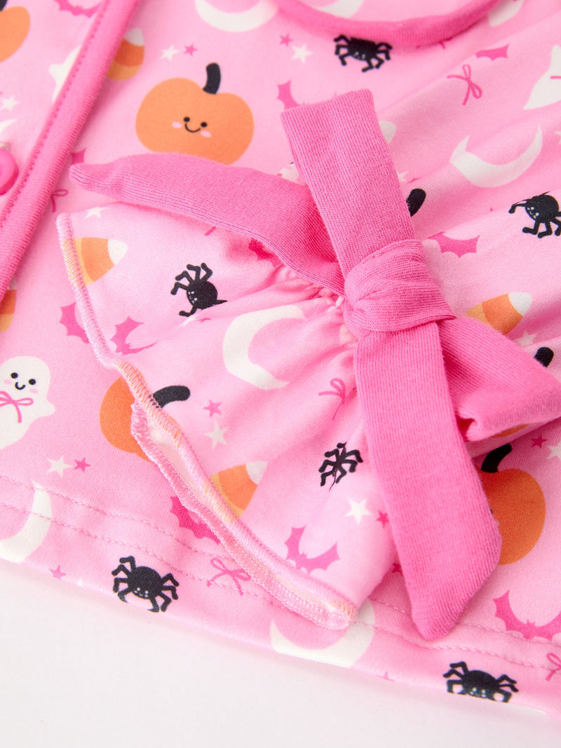 Halloween Pumpkin Ghost Print Girls Pajama Set Long Sleeve Top and Shorts - 4