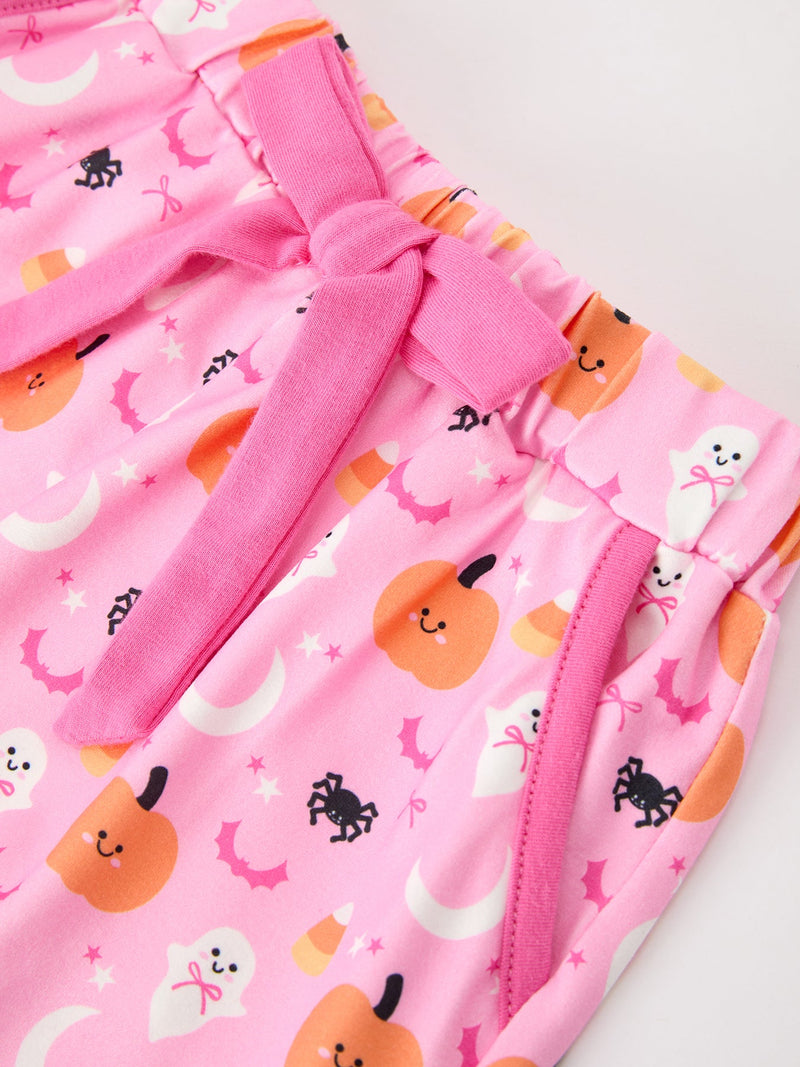 Halloween Pumpkin Ghost Print Girls Pajama Set Long Sleeve Top and Shorts - 5